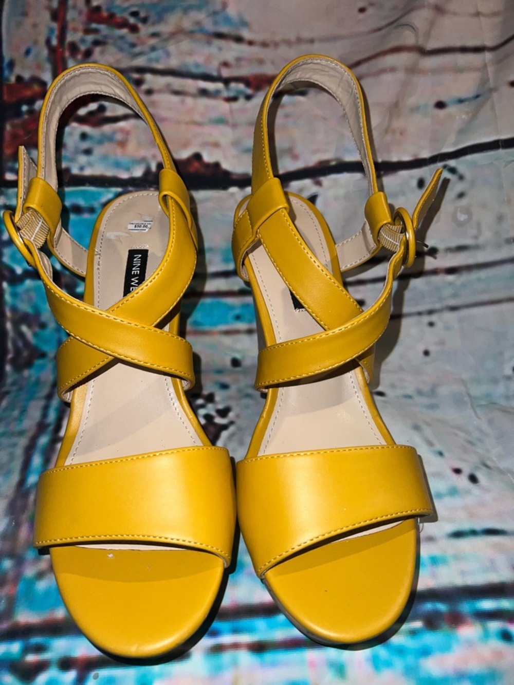 Nine West Bright Yellow Crisscross Slingback Sandals